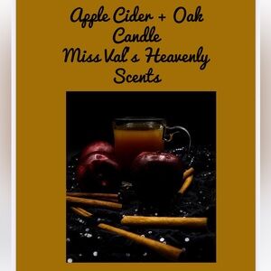 Apple Cider + Oak Candle 8oz Handmade Miss Val’s Heavenly Scent